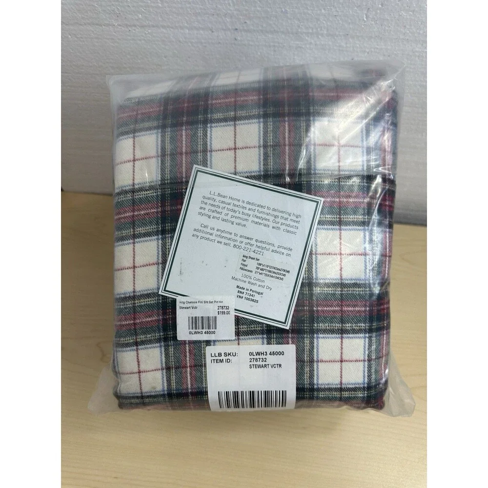 LL Bean Flannel Sheet Set King Vtg Pattern Heritage Chamois Bedding Cotton New